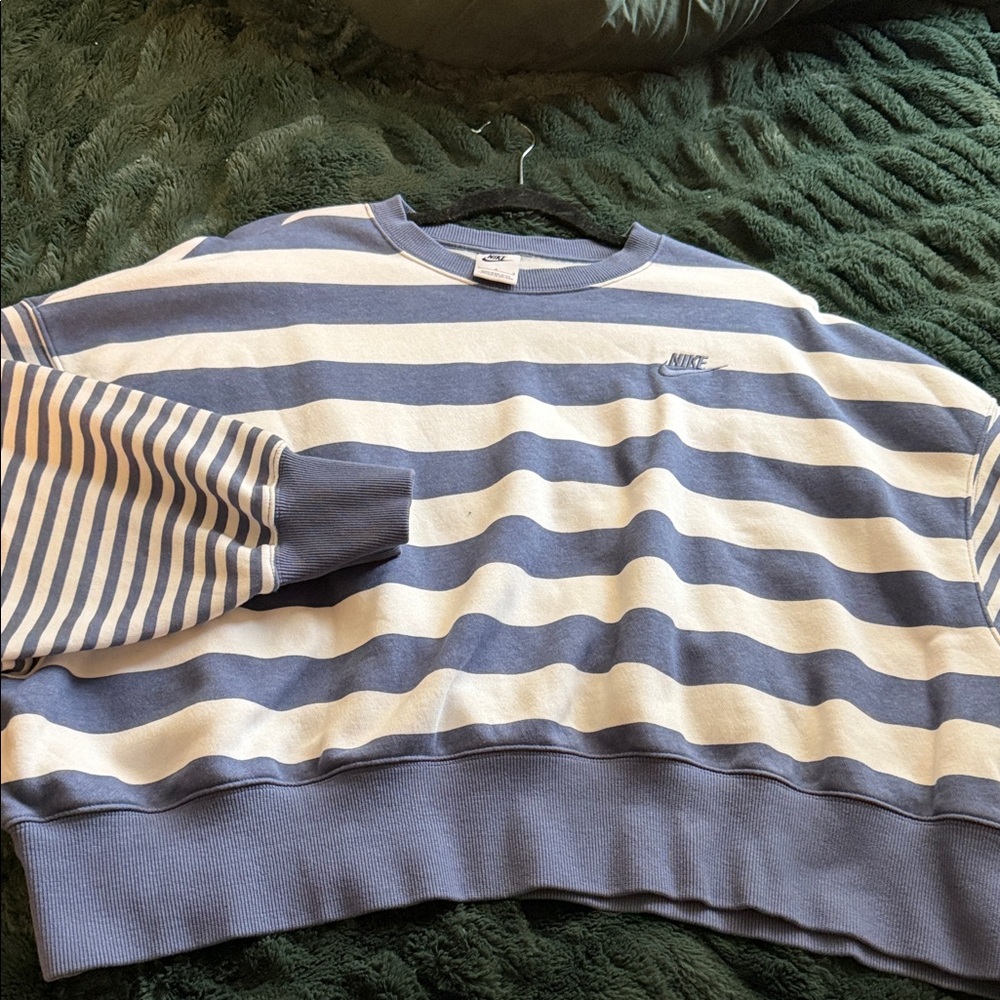 Nike Women’s Striped Crewneck Sweater in Blue and White